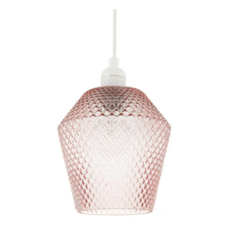 Image of Happy Homewares Modern And Compact Diamond Design Soft Pink Glass Pendant Shade