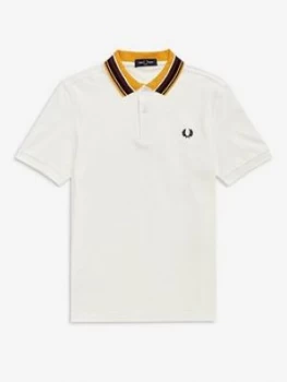 image of Fred Perry Striped Collar Polo Shirt, White, Size S, Men