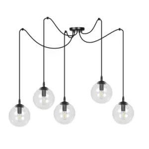 Image of Gigi Black Glass Globe Cluster Pendant Ceiling Light with Clear Glass Shades, 5x E14
