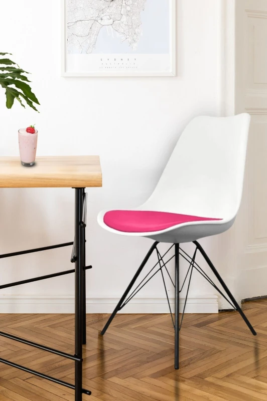 Image of Fusion Living Soho Plastic Dining Chair With Black Metal Legs White & Bright Pink FL1773