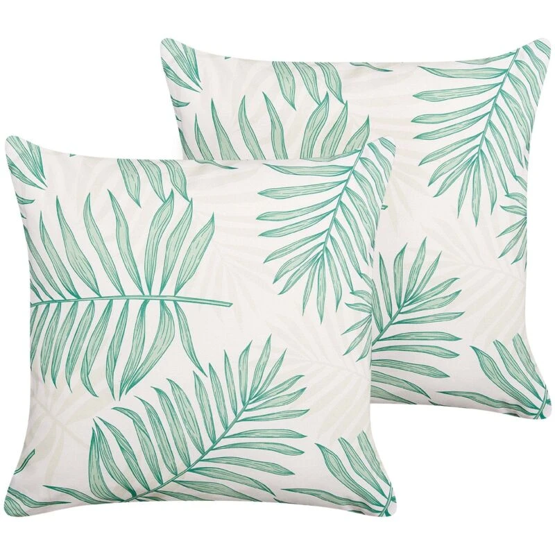 Image of Beliani Set Of 2 Outdoor Cushions Poggio Plant Pattern 45 X 45cm Green