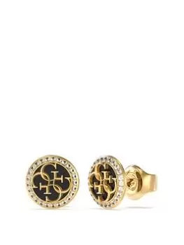 Guess Life In 4G 11Mm Stud Earrings Black 4G Logo Yellow Gold, Women