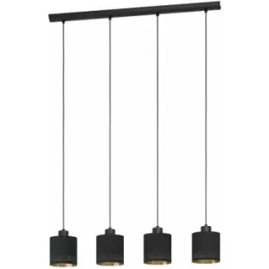 image of Pendant Ceiling Light Colour Black Shade Black Gold Fabric Bulb E27 4x28W