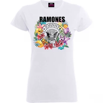 Image of Ramones - Circle Flowers Ladies Large T-Shirt - White