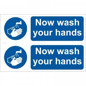 Image of Draper Now Wash Your Hands Sign Pack of 2 300mm 100mm Standard