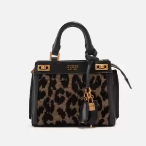 image of Guess Katey Faux Leather and Flocked Jacquard Satchel