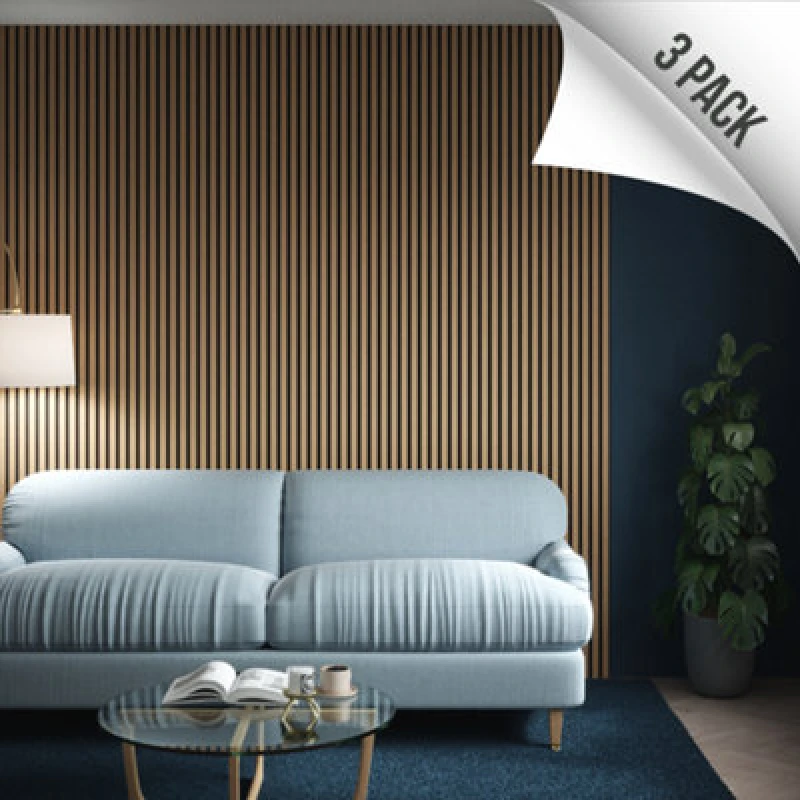 Image of Kraus Easy Living - Medium Oak - Acoustic Slat Wall Panel X3 Pack - (L) 240Cm X (W) 60Cm - 3 Panel Value Pack