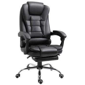 image of HOMCOM Executive PU Leather High Back Recliner Swivel Office Chair with Retractable Footrest (Black) AOSOM UK