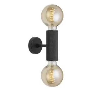 Industville Knurled Edison Double Wall Light - Black