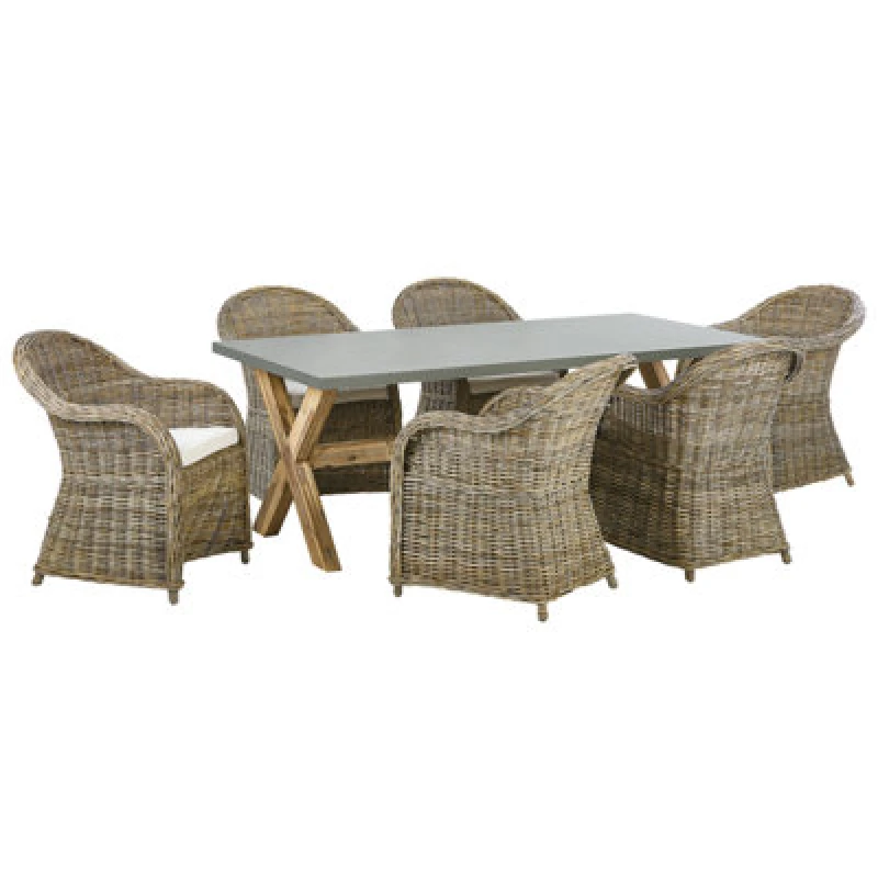 Image of Beliani Garden Dining Set 6 Seater Susua/olbia With Cushions Concrete Light Brown