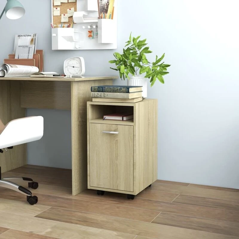 Image of VIDAXL Side Cabinet with Wheels Sonoma Oak 33x38x60cm Engineered Wood Vidaxl 8720286586549