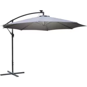 Image of 3m LED Patio Banana Umbrella Cantilever Parasol w/ Crank Base Grey - Outsunny
