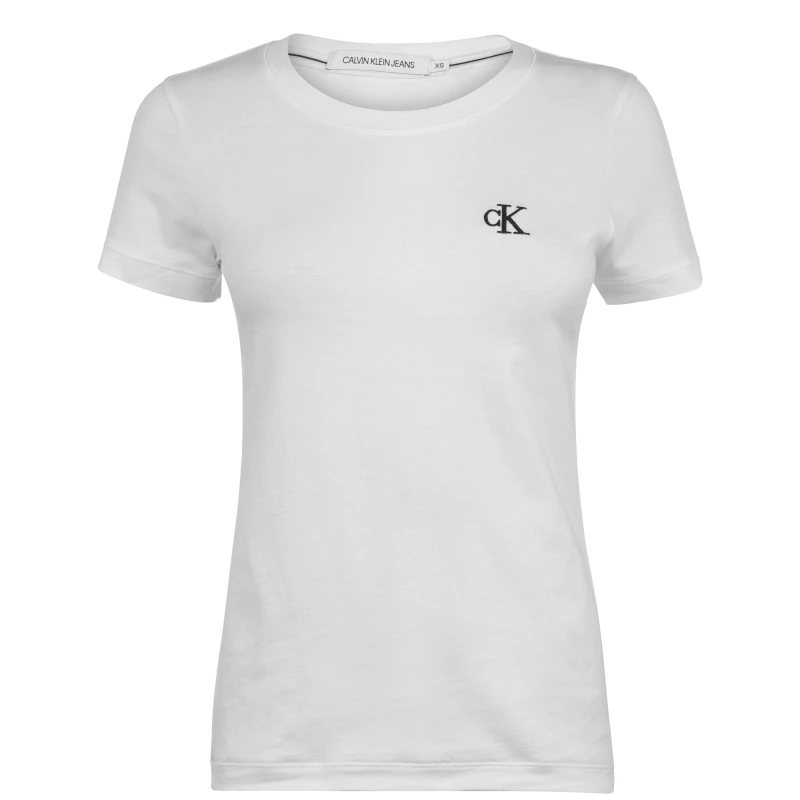 Image of Calvin Klein Jeans Calvin Embroidered Logo Slim Fit T-Shirt Bright White female 8 (XS)