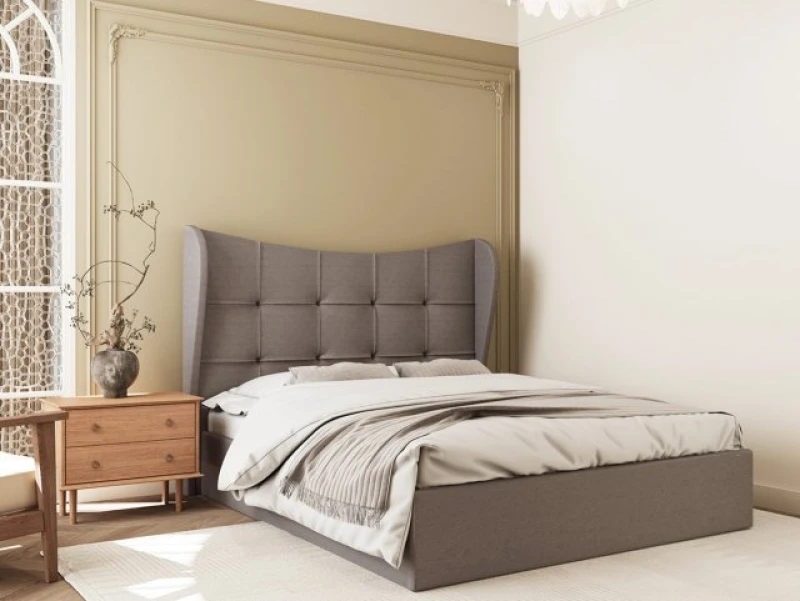 Image of Seconique Verona Brown Fabric Ottoman Bed Frame - 4ft6 Double