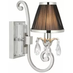 image of Esher Luxury Single Curved Arm Traditional Wall Light Nickel Crystal Black Shade