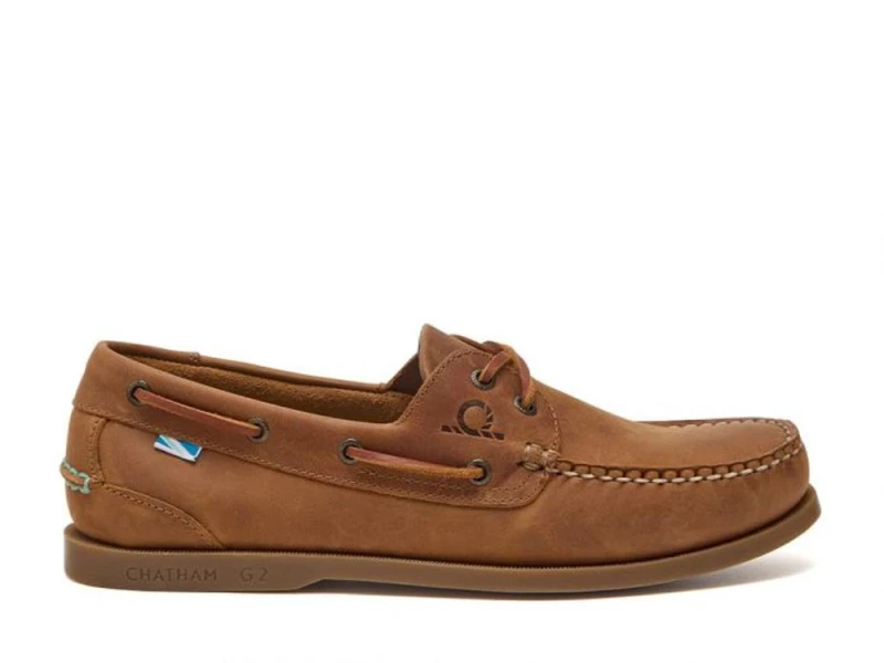Image of CHATHAM MARINE Mens The Deck II G2 - Premium Leather Boat Shoes in Walnut Size: 11 Walnut Male 11