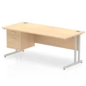 Image of Impulse 1800 Rectangle Silver Cant Leg Desk MAPLE 1 x 2 Drawer Fixed Ped