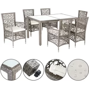 image of Poly Rattan 1 Table 6 Chairs Dining Table Set Outdoor Seating Group Dining Cream