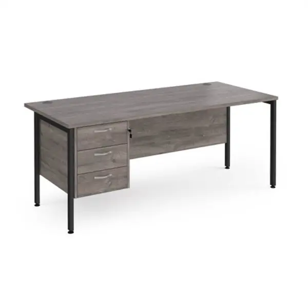 Image of Maestro 25 straight desk 1800mm x 800mm with 3 drawer pedestal - Black H-frame leg, grey oak top