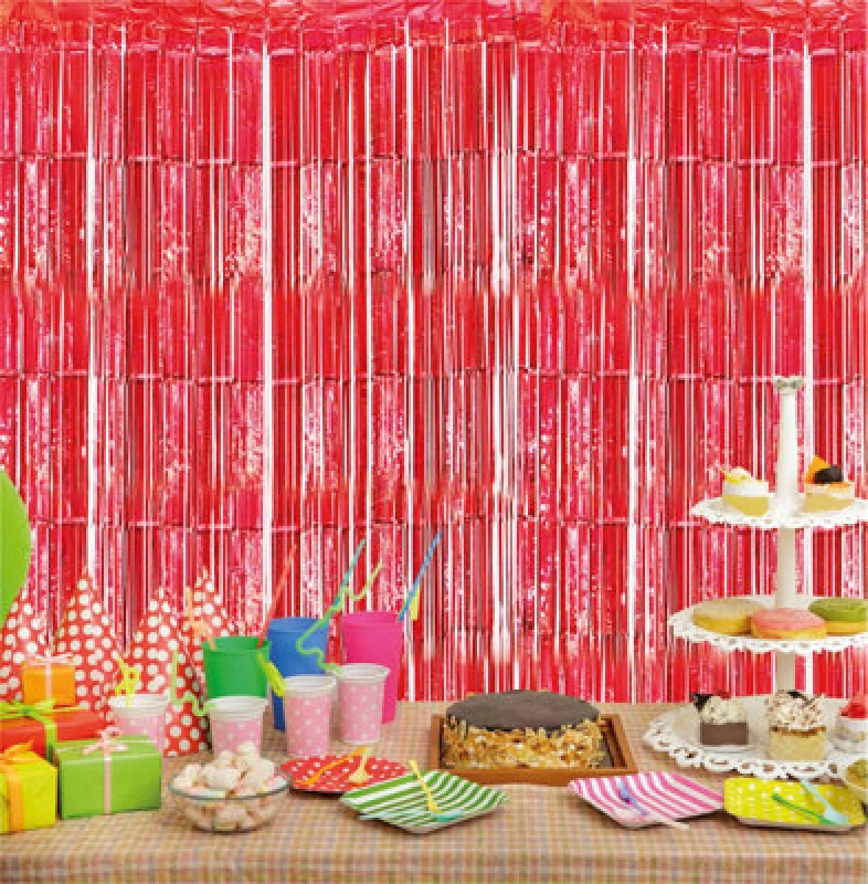 Image of CHEETAHL Red Foil Fringe Shimmer Tinsel Curtain Party Event Backdrop 1m Wide x 2.5m Drop ELV-065237