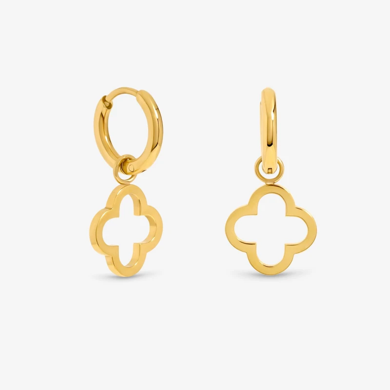 Image of Jon Richard Waterproof Gold Plated Clover Huggie Hoops Gold female One Size