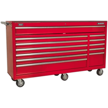 image of Sealey Superline Pro 12 Drawer Heavy Duty Wide Roller Cabinet Red