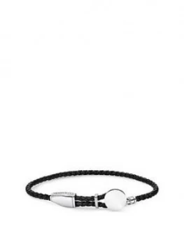 image of Thomas Sabo Sterling Silver Disc Leather Adjustable Mens Bracelet, One Colour, Men