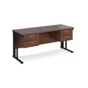 image of Office Desk Rectangular Desk 1600mm With Double Pedestal Walnut Top With Black Frame 600mm Depth Maestro 25 MCM616P22KW