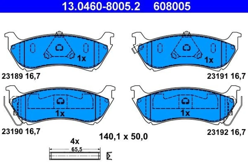 Image of ATE 13.0460-8005.2 Brake pad set with acoustic wear warning, with accessories Brake Pad Set,disc brake (402)