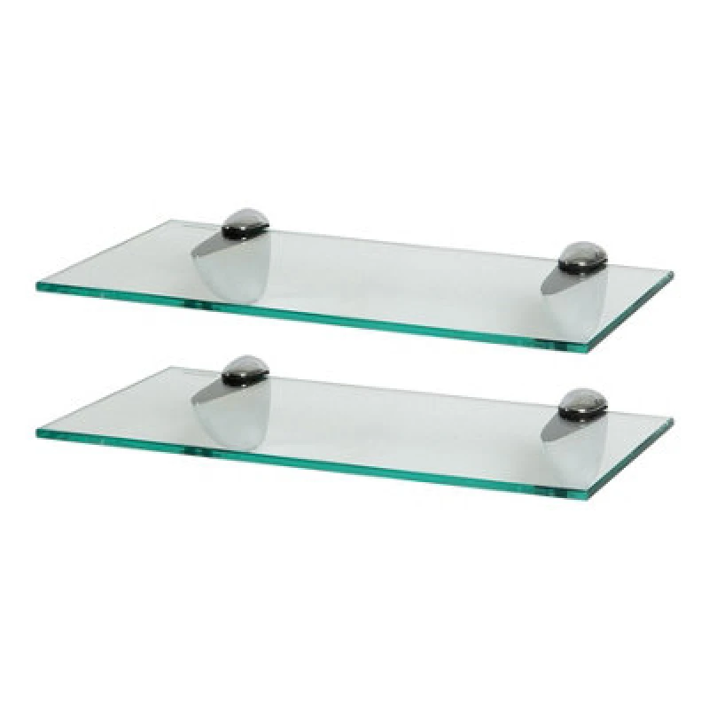 Image of Harbour Housewares 2X Floating Glass Shelves - 40Cm - Silver Brackets - Bathroom Shower Storage Vanity Display Unit Shelf