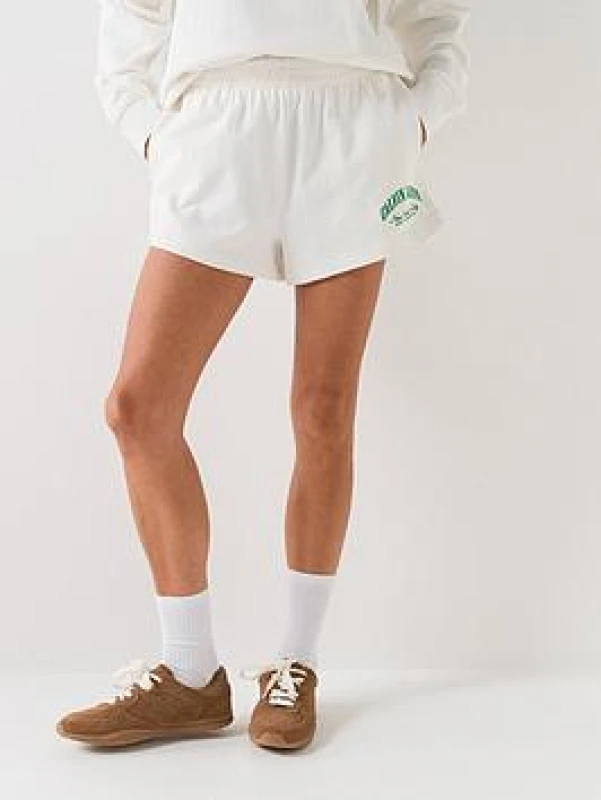 Image of Calvin Klein Womens Fleece Jogger Shorts - Cream Female 8