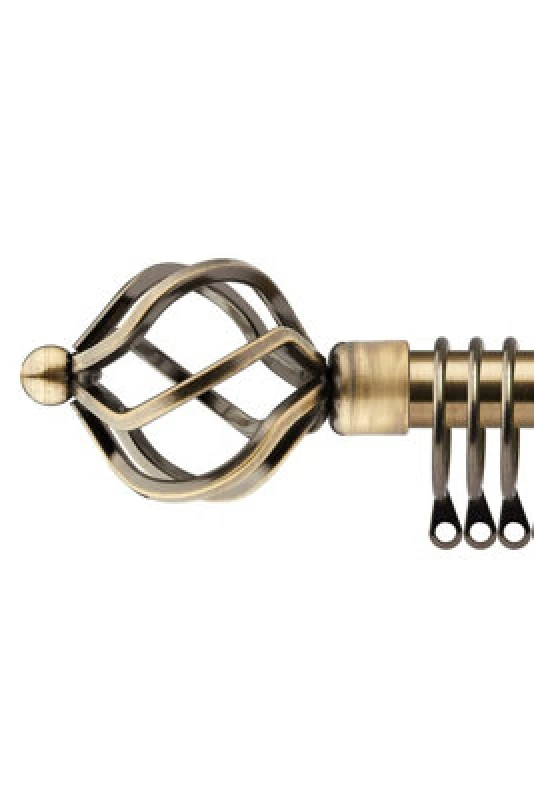 Image of 16-19mm Cage Extendable Metal Curtain Pole Set Brass 120-210Cm
