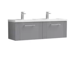 image of Nuie Deco 1200mm Wall Hung 2 Drawer Vanity & Double Polymarble Basin - Satin Grey