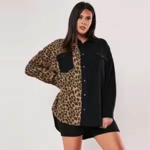Image of Missguided Plus Size Leopard Denim Shirt - Black