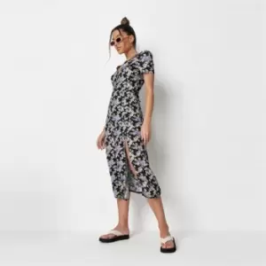 Missguided Floral Midi Tea Dress - Black