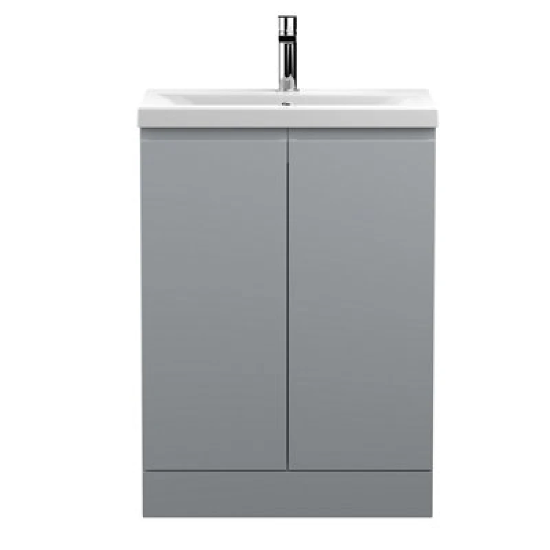 Image of Nuie Hudson Reed Urban Floor Standing 2 Soft Close Door Vanity Unit With Mid-Edge Basin, Modern Vanity Unit In Satin Grey, 600mm