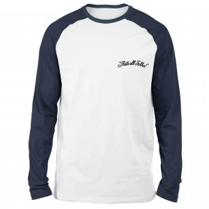Image of Looney Tunes That's All Folks Embroidered Unisex Long Sleeved Raglan T-Shirt - White/Navy - XL