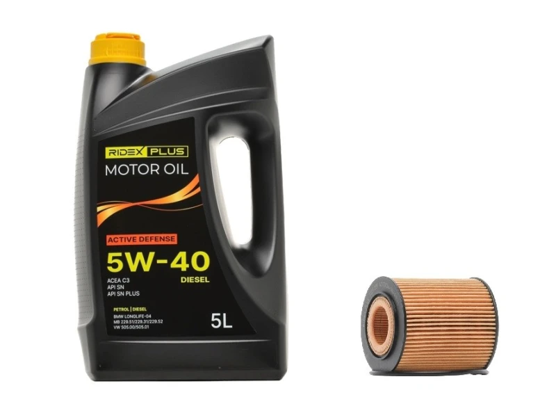 Image of RIDEX PLUS 100908O0094P Oil change kit (oil filter + engine oil) Oil change kit (oil filter + engine oil) (100908)