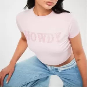 image of Missguided Howdy Diamante Cropped T Shirt - Purple