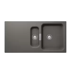 image of 1.5 Bowl Inset Grey Granite Kitchen Sink with Reversible Drainer - Rangemaster Schock WembleyD-150