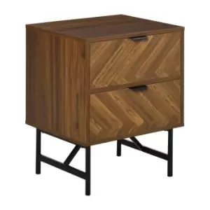 image of Homcom Two-Drawer Bedside Table Herringbone Wood Grain