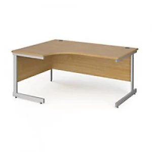 image of Dams International Left Hand Ergonomic Desk with Oak Coloured MFC Top and Silver Frame Cantilever Legs Contract 25 1600 x 1200 x 725 mm