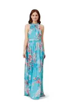 Image of Floral Chiffon Tie Neck Gown