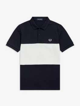 image of Fred Perry Colour Block Polo, Navy Size M Men