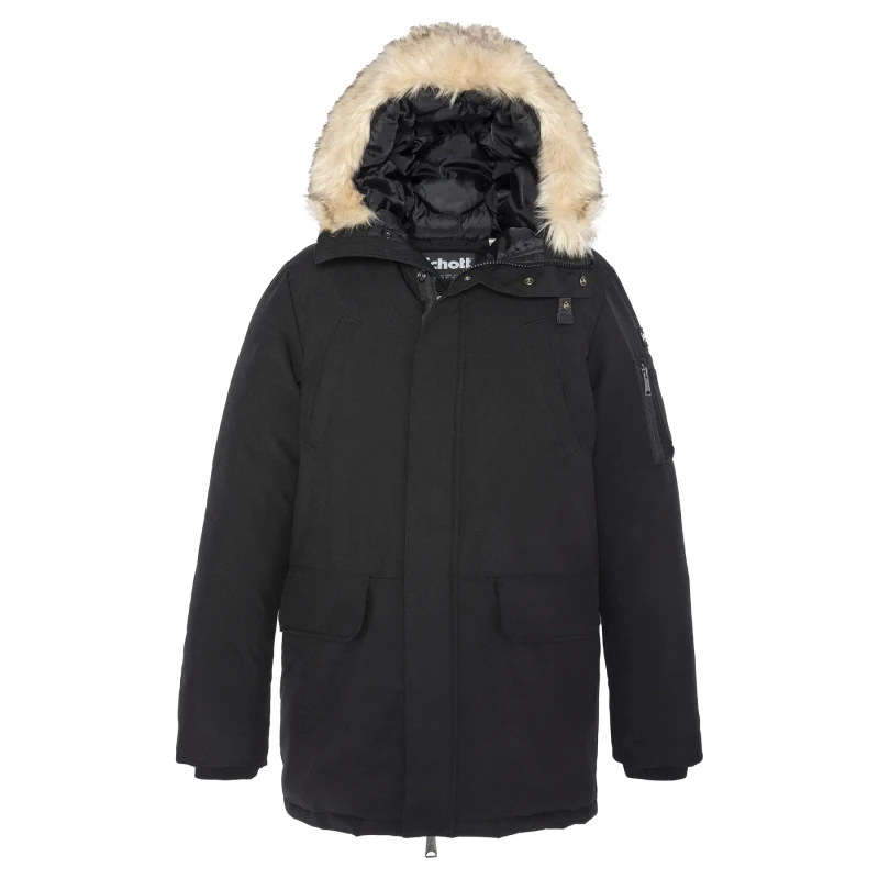 Image of Schott Nelson Hooded Winter Parka Black Men L;M