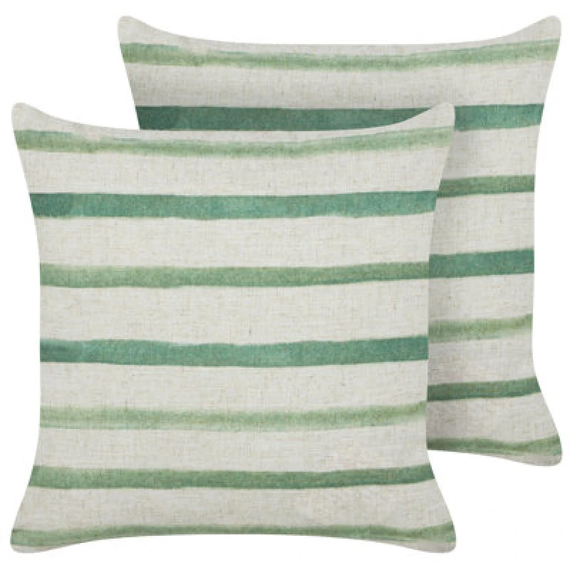 Image of Beliani Set Of 2 Decorative Cushions Kafra 45 X 45cm Green Striped