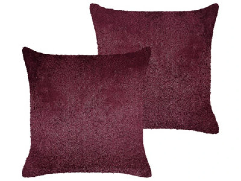 Image of Beliani Set Of 2 Decorative Cushions Pilea Faux Fur 45 X 45cm Burgundy Solid