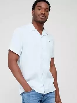 Image of Tommy Jeans Classic Solid Camp Short Sleeve Shirt, Light Blue, Size L, Men