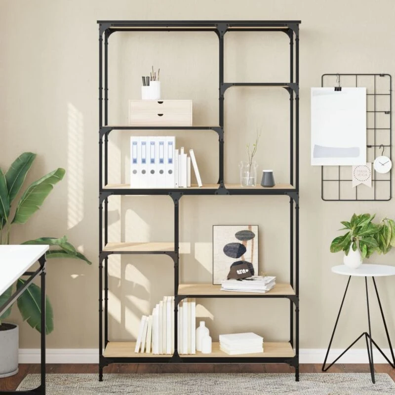 Image of VIDAXL Bookshelf Sonoma Oak 99x35.5x176cm Engineered Wood and Steel Vidaxl 8721012125711