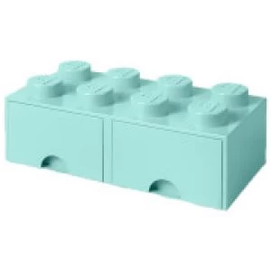 image of LEGO Storage 8 Knob Brick - 2 Drawers (Aqua Light Blue)